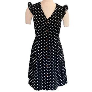 Monteau Sleeveless Polka Dot Dress Black & White Button Front Sz S #2A